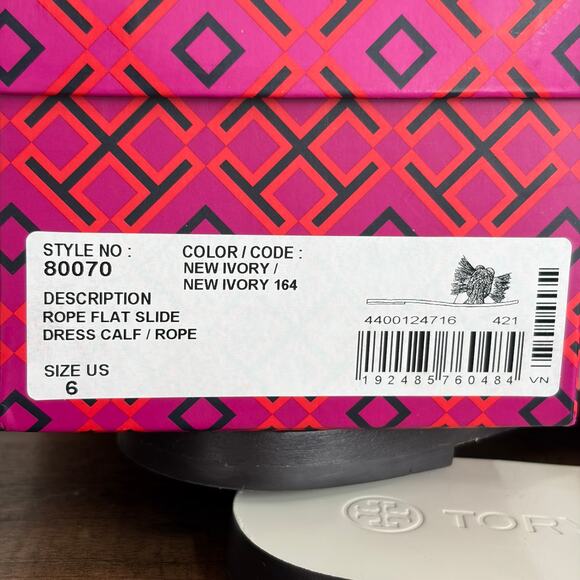 Tory Burch Rope Flat Slides Size 6 Sandals New Ivory White Box Resort Luxury - Picture 6 of 6